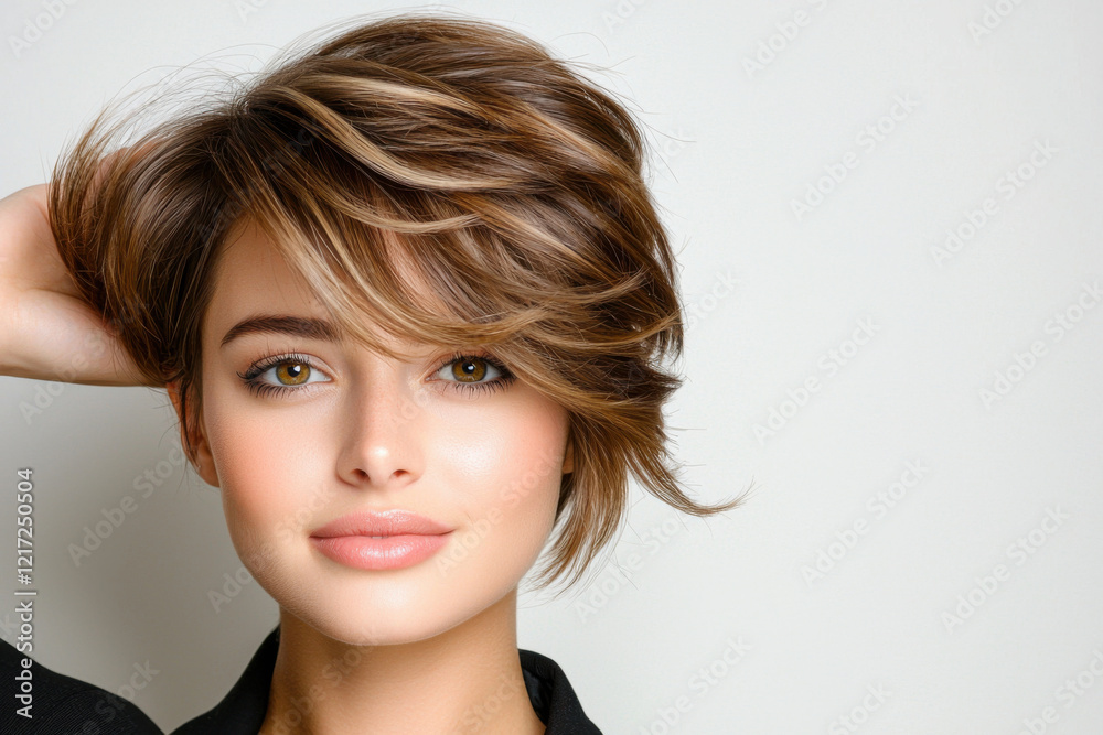Fototapeta premium hairstyle haircut Short hair with chic undercut, showcasing stylish look and natural beauty