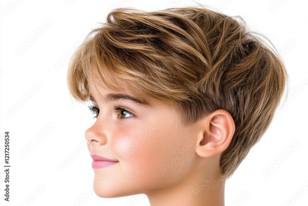 hairstyle haircut Short hair with chic undercut, showcasing youthful profile and bright expression
