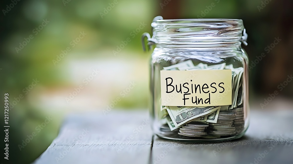 A jar filled with money labeled Business Fund A jar filled with money labeled Business Fund