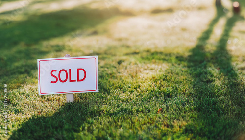 Wallpaper Mural White sign with text SOLD on green lawn. Sold plot of land. Private property. Torontodigital.ca
