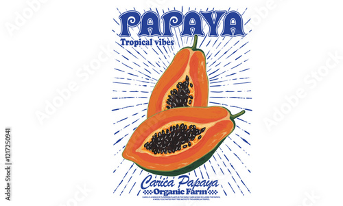Sweet Papaya artwork. Summer tropical vibes art. Carica papaya fruit print. Nature fruit club print design. Watercolor fruit t shirt design.