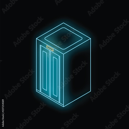 Neon elevator glowing on a black background, a modern and minimalist illustration