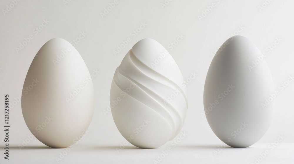 Three white objects arranged in a triangular formation on a plain white background. the objects appear to be made of a smooth, glossy material and are of different sizes and shapes. Three white objects arranged in a triangular formation on a plain white background. the objects appear to be made of a smooth, glossy material and are of different sizes and shapes.
