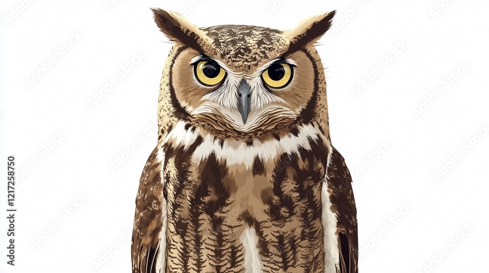Naklejka premium Detailed Owl Illustration Art Wide Angle Centered