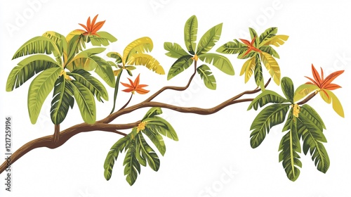 Wallpaper Mural Tropical Tree Branch with Nature Leaves - Wide Angle View Torontodigital.ca