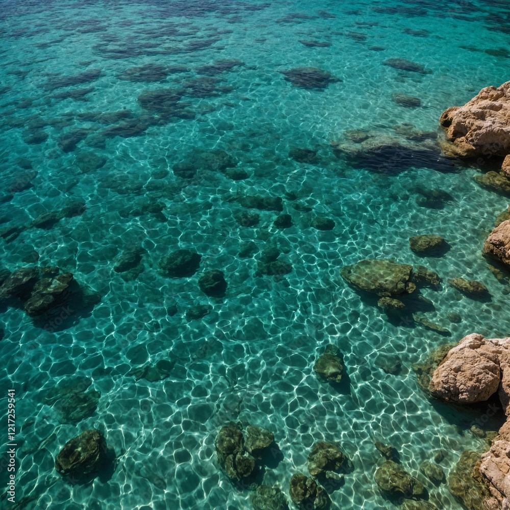 Fototapeta premium Crystal-clear turquoise water with sunlight streaming through.