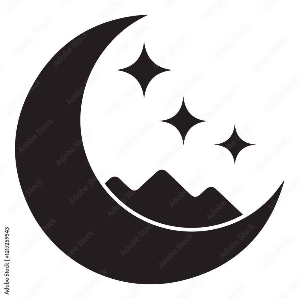Moon crescent icon, silhouette of moon with sparkle. vector illustration Moon crescent icon, silhouette of moon with sparkle. vector illustration