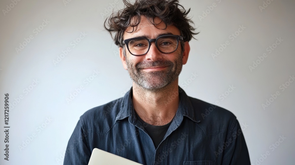 Obraz premium Confident Man with Glasses Holding a Book