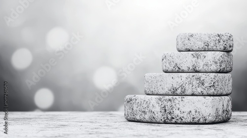 Abstract Modular Cubes Forming a Cascading Staircase in Shades of Gray photo