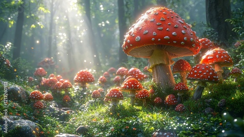 A dreamy mushroom-filled paradise ideal for whimsical fairy tale illustrations