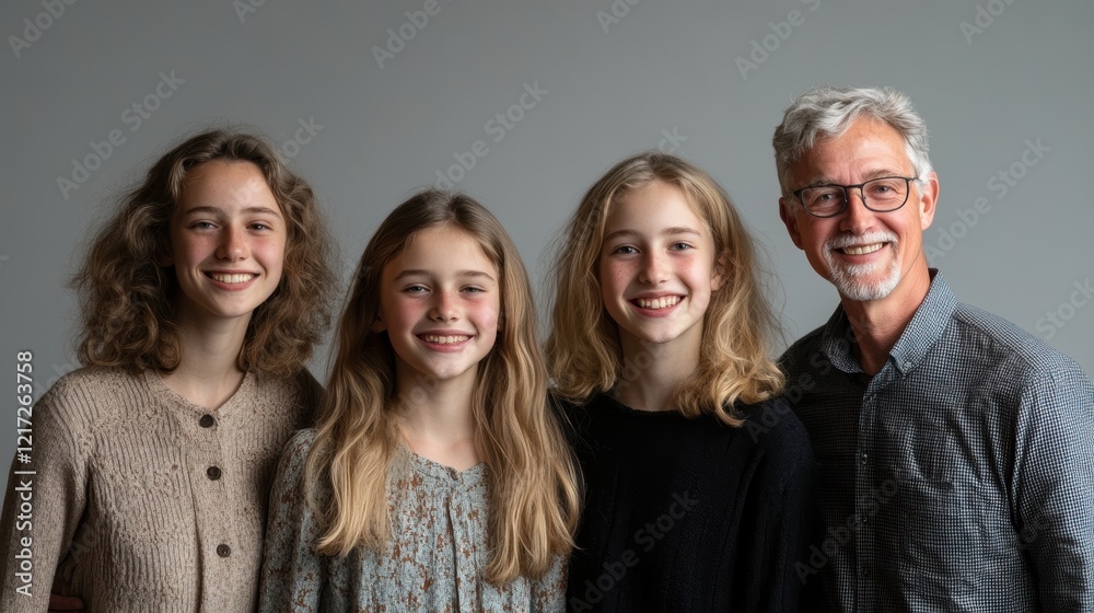 Fototapeta premium Family Portrait with Three Girls and a Man