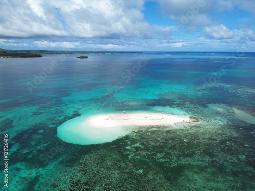 Aerial view ofnaked island in Siargao, Philippines, with a coral reef. High quality photo