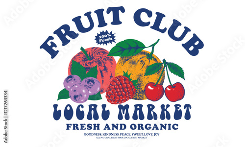 Fresh rush berry, blue berry, cherry orange and apple fruit print. Fresh food artwork for for t shirt. Nature watercolor design. Hand sketch artwork. Fruit club.