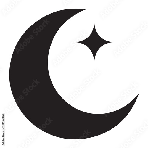 Moon crescent icon, silhouette of moon with sparkle. vector illustration