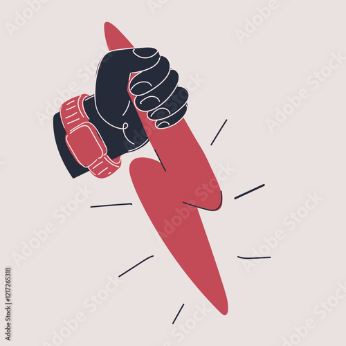 Vector illustration of a hand throwing a lightning bolt