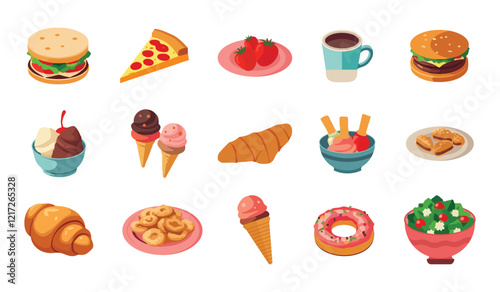 Food flat Illustration Icons set, Food Vector Art Illustration Clipart. set of food Illustration bundle	