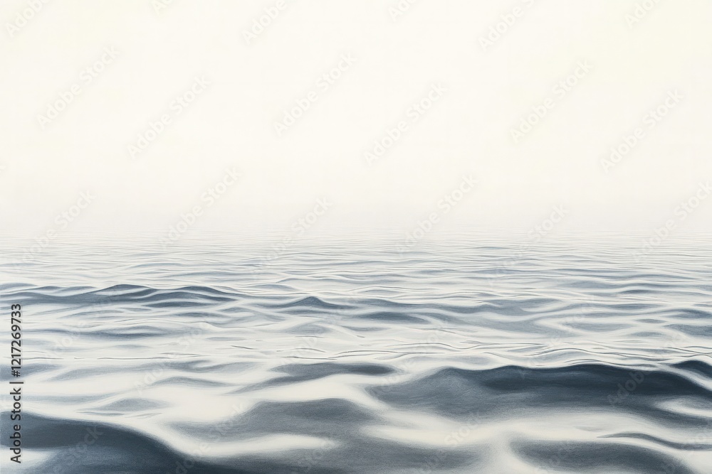 Naklejka premium A soothing seascape with calm waves rippling gently towards the shore, the water blending harmoniously with the sky in soft, muted tones