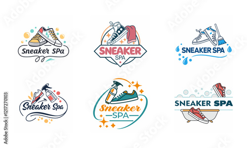 Collection of Modern Sneaker Spa Logos for Shoe Cleaning and Maintenance Services