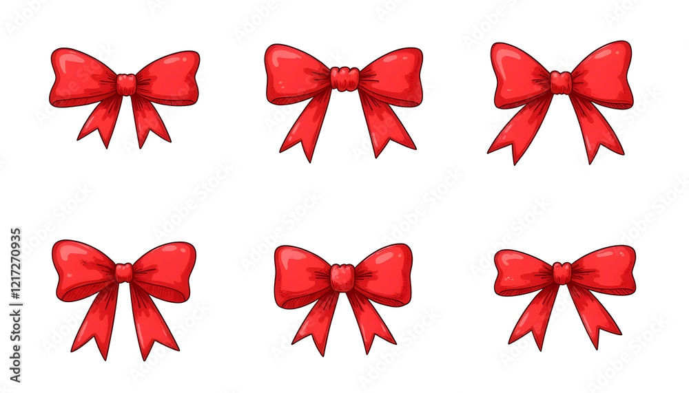 Six Red Bows Clipart Illustration Set Six Red Bows Clipart Illustration Set