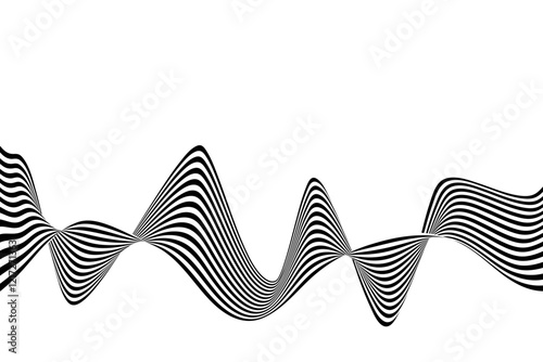 Black on white abstract perspective line wave stripes with 3d dimensional effect isolated on white. Eps 10