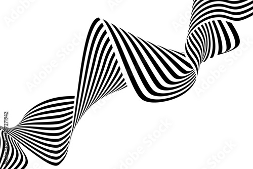 Black and white curved line stripe Mobius wave abstract background. Eps 10