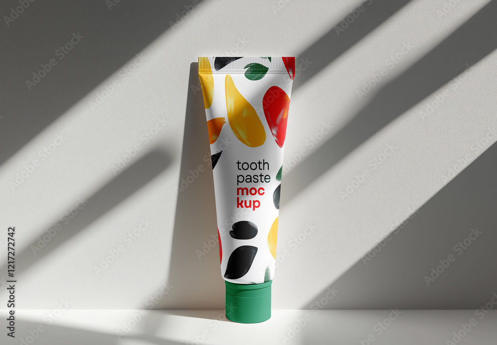 Toothpaste Tube Mockup with Colorful Organic Pattern – Realistic Dental ...