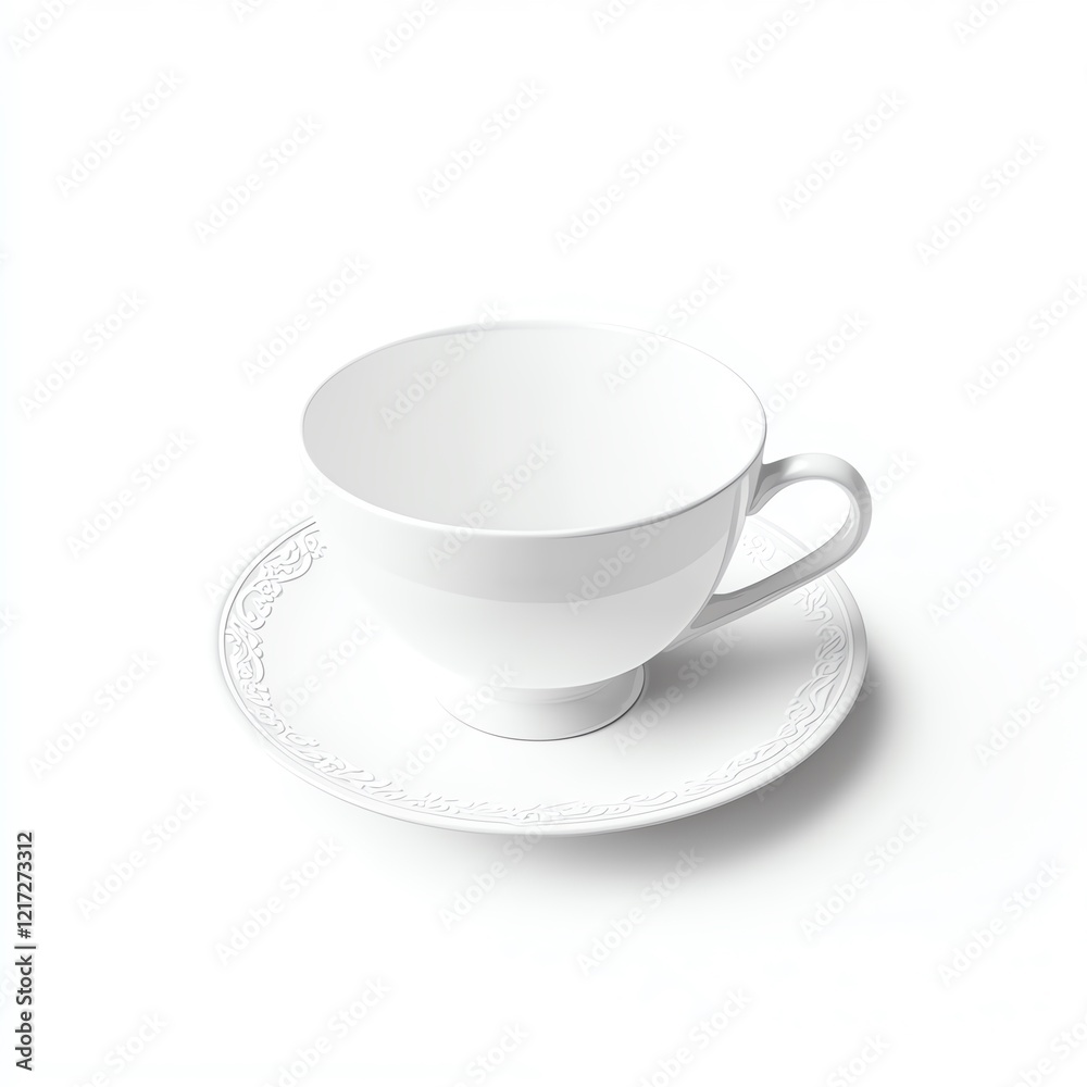 Elegant white tea cup with saucer on a white isolated background. Elegant white tea cup with saucer on a white isolated background.