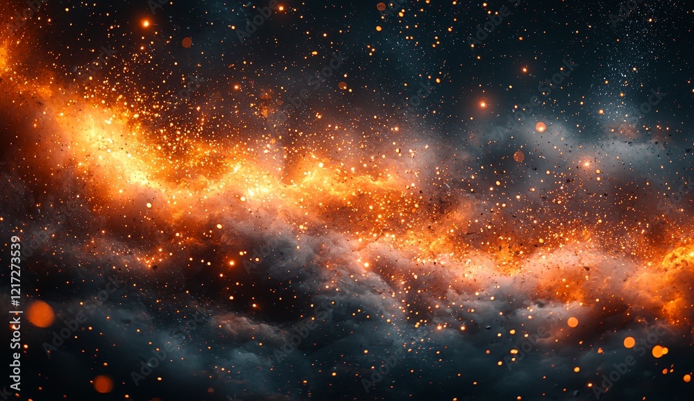 Spotlight highlights the background. Overlaid with a texture of smoke and ember particles Spotlight highlights the background. Overlaid with a texture of smoke and ember particles