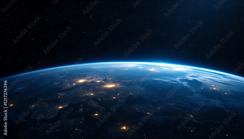 Obraz premium Earth at Night Showing City Lights and Stars