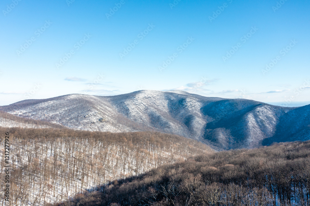 Aerial View of the Snow Covered Shenandoah Mountains in Virginia Wilderness Aerial View of the Snow Covered Shenandoah Mountains in Virginia Wilderness