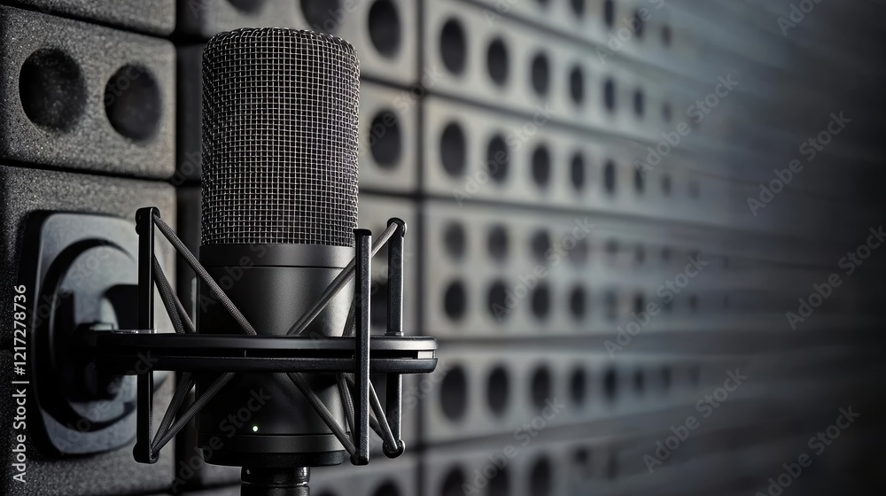 The contrast of a sleek microphone with an industrial concrete backdrop. The contrast of a sleek microphone with an industrial concrete backdrop.