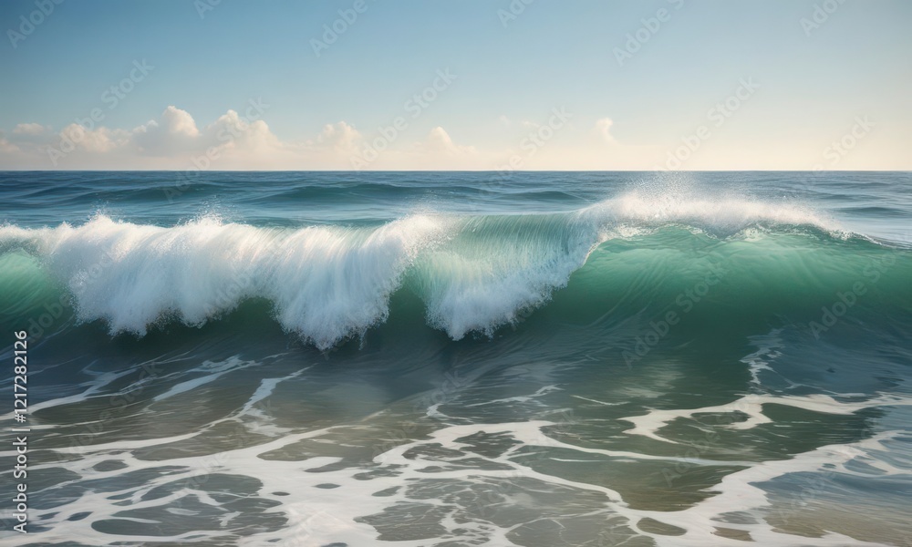 Soothing ocean waves with watercolor texture overlay , sea, nature, blue Soothing ocean waves with watercolor texture overlay , sea, nature, blue