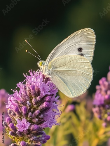 White butterfly on purple flower,