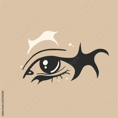 Creative makeup. Beautiful female eyes with fancy arrows. Cartoon eyes. Hand drawn illustration. Logo template, beauty and fashion. Modern makeup.