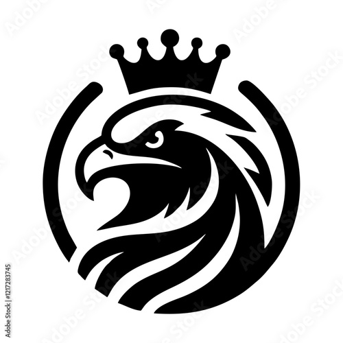 eagle head icon with crown simple vector logo