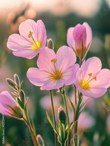 Pink Flowers on Lush Green Field