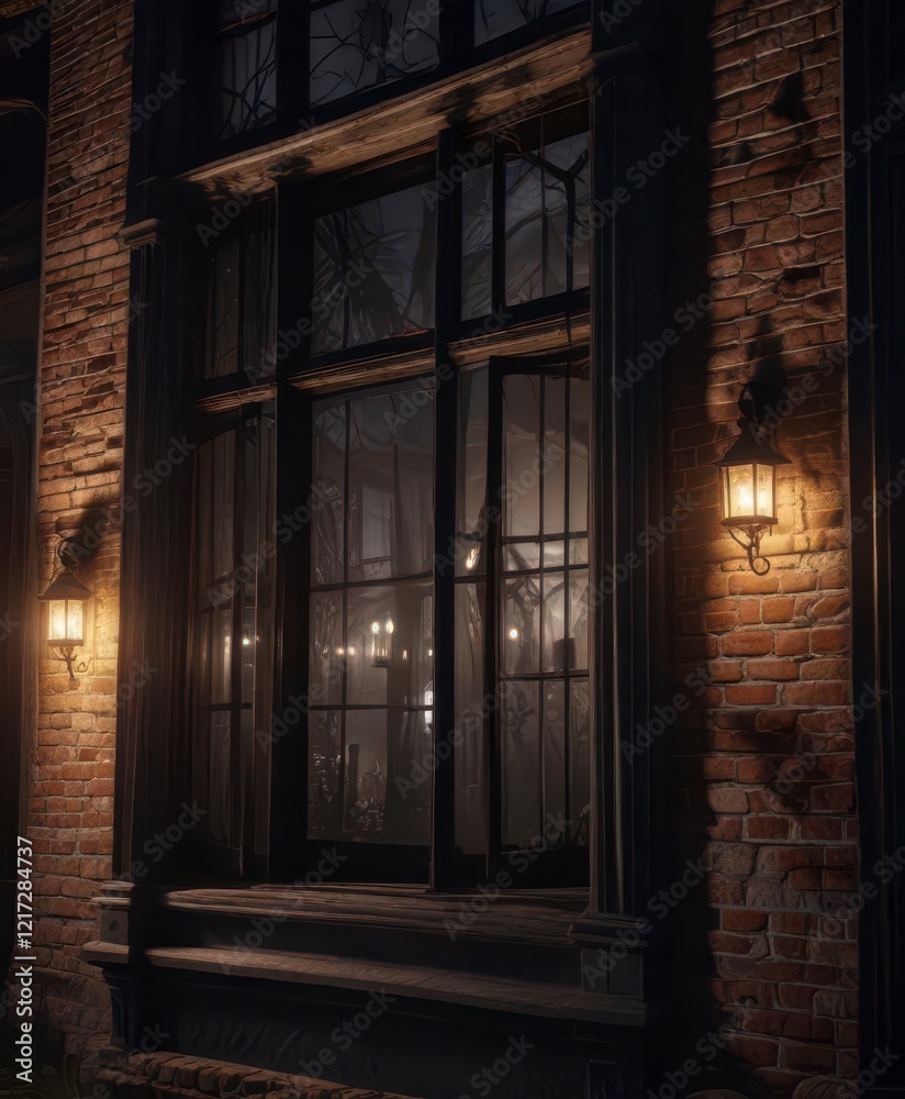 Spooky lights flicker in the windows of a haunted mansion, abandoned mansion, mysterious atmosphere Spooky lights flicker in the windows of a haunted mansion, abandoned mansion, mysterious atmosphere