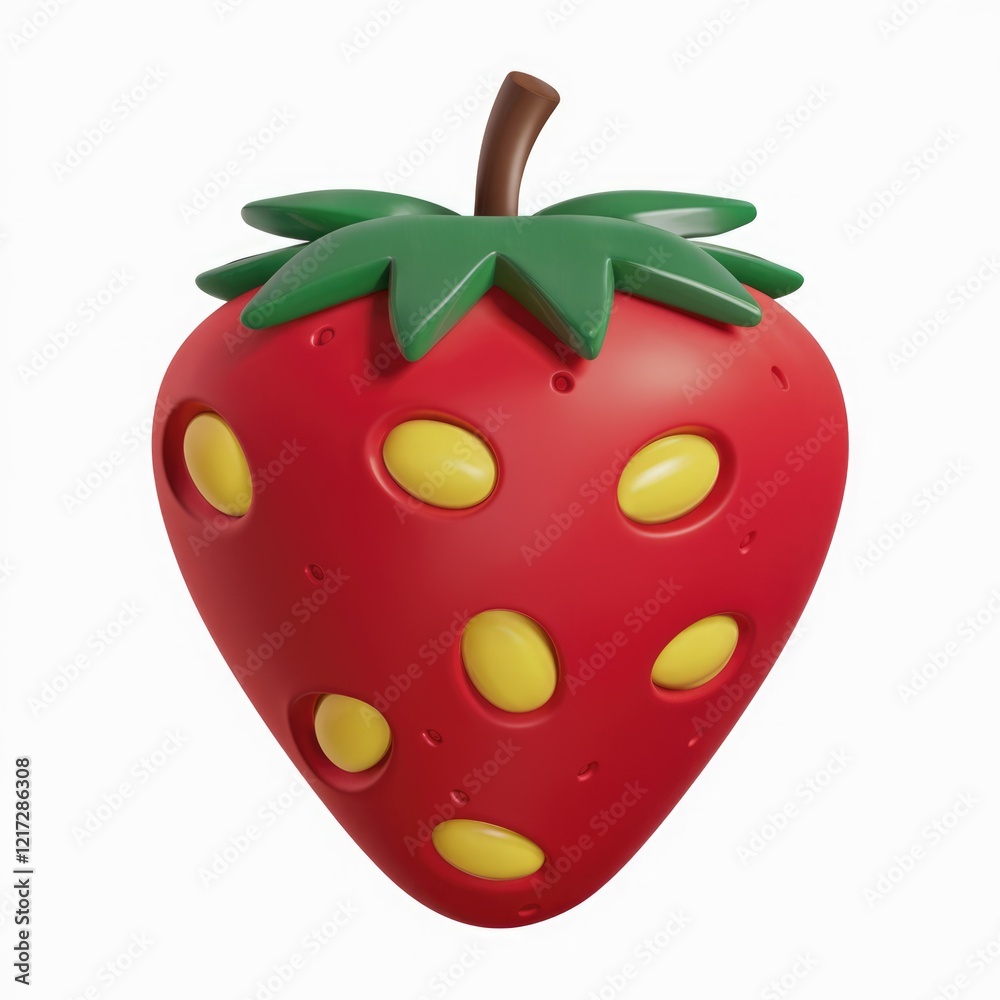 A 3D cartoon strawberry with yellow seeds A 3D cartoon strawberry with yellow seeds