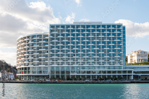 Exterior of modern architectural design building of Grand Tarabya five stars hotel, Istanbul, Turkey photo