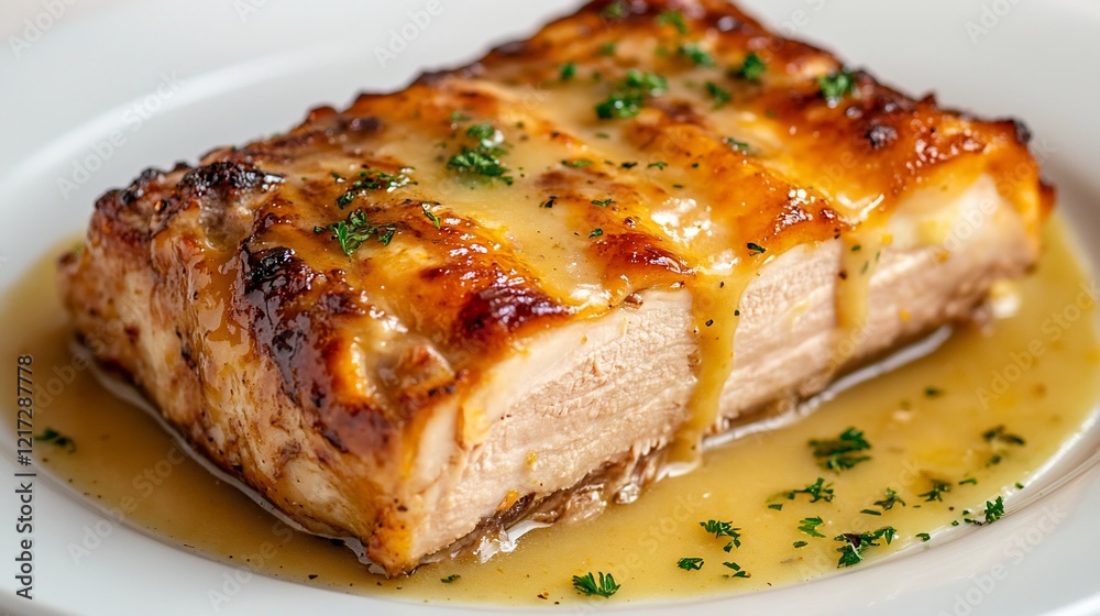Glazed chicken breast, restaurant dish, close-up Glazed chicken breast, restaurant dish, close-up