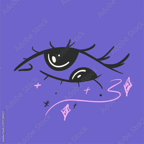 Creative makeup. Beautiful female eyes with fancy arrows. Cartoon eyes. Hand drawn illustration. Logo template, beauty and fashion. Modern makeup.