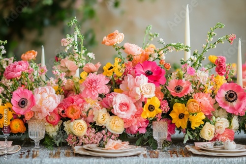Stunning floral arrangement featuring pink and yellow blooms in an elegant se...
