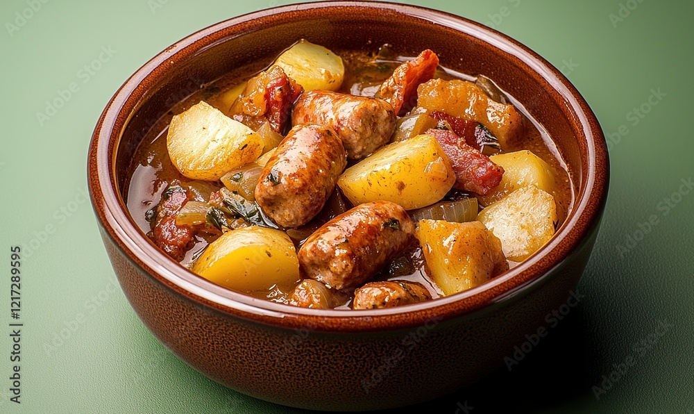 Traditional Irish coddle served in a brown bowl with earthy tones Traditional Irish coddle served in a brown bowl with earthy tones