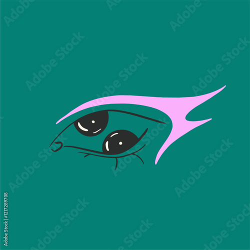 Creative makeup. Beautiful female eyes with fancy arrows. Cartoon eyes. Hand drawn illustration. Logo template, beauty and fashion. Modern makeup.
