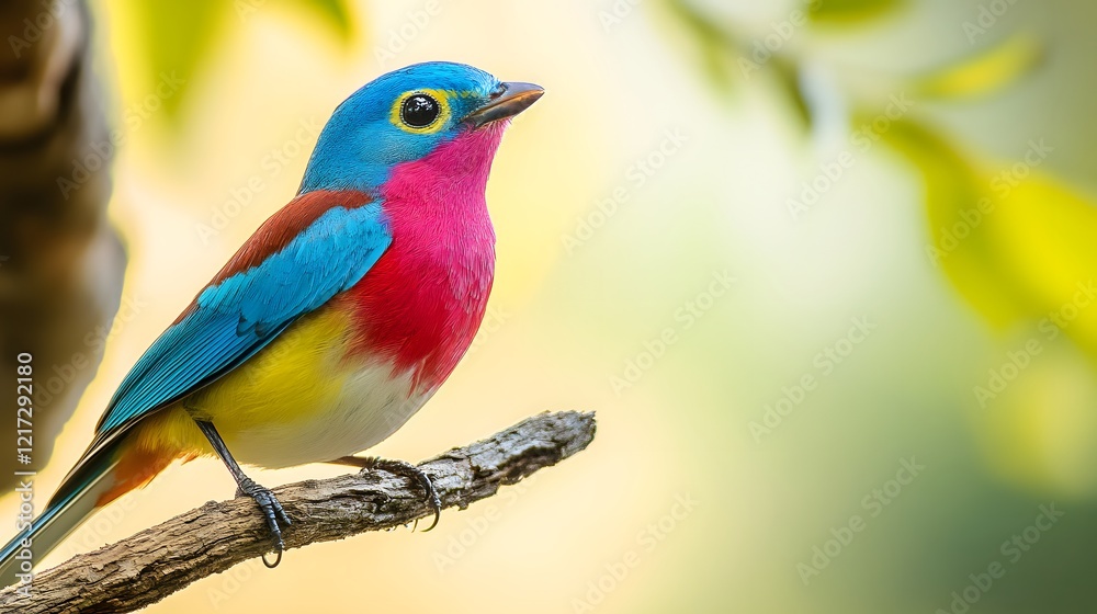 Obraz premium Colorful bird perched on a branch against a blurred background in a natural setting. Generative AI