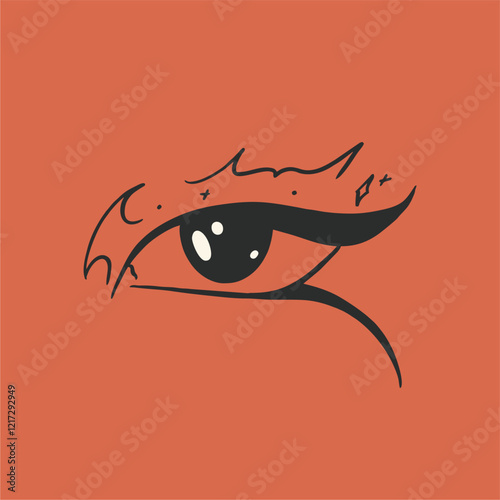Creative makeup. Beautiful female eyes with fancy arrows. Cartoon eyes. Hand drawn illustration. Logo template, beauty and fashion. Modern makeup.