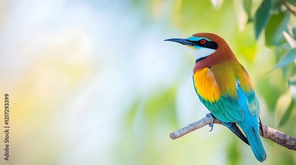 Obraz premium Colorful bird perched on a branch against a blurred background in a natural setting. Generative AI
