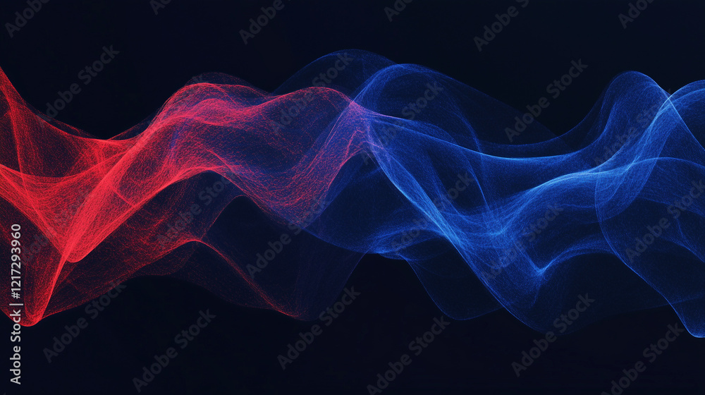 Obraz premium Close-up of colorful smoke swirls in blue and red against a black background , fire burning in water , fire and water.
