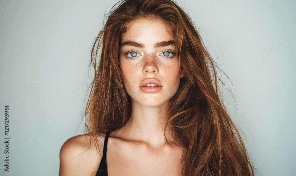 A visual capturing the elegance of a woman's face with natural cosmetics A visual capturing the elegance of a woman's face with natural cosmetics