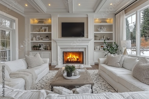 Wallpaper Mural Luxury American modern home featuring a family room with a traditional fireplace Torontodigital.ca
